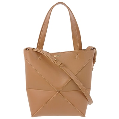 LOEWE ロエベ パズルフォルド トート ミニ ハンドバッグ A657V25X01 レザー キャメル レディース【中古】