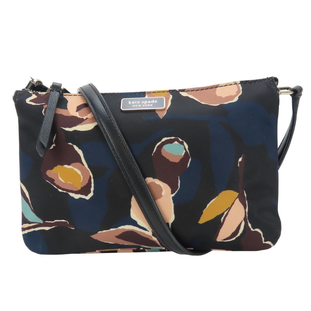 【中古】 ケイトスペード ショルダーバッグ WKRU6000 ドーン ペーパー ローズ トリプル ガゼット ナイロン レザー ネイビー マルチカラー 斜め掛け 花柄 レディース 女性 Kate Spade
