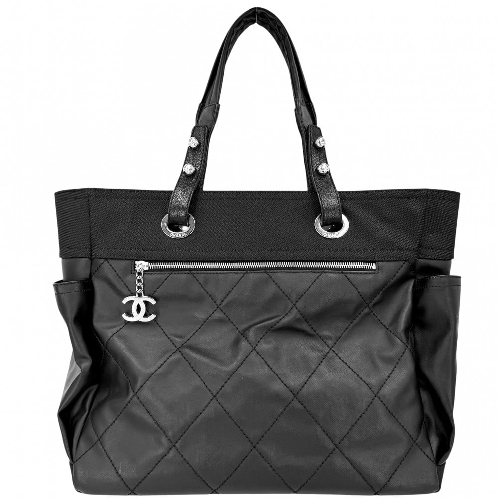 CHANEL シャネル トートバッグ パリビアリッツMM ハンドバッグ ココマーク ココマーク A34209 コーティングキャンバス  レザー   ブラック 黒 シルバー金具 レディース【中古品】