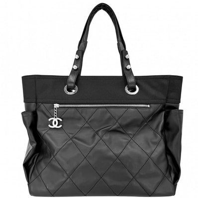 CHANEL シャネル トートバッグ パリビアリッツMM ハンドバッグ ココマーク ココマーク A34209 コーティングキャンバス レザー ブラック 黒 シルバー金具 レディース【中古品】