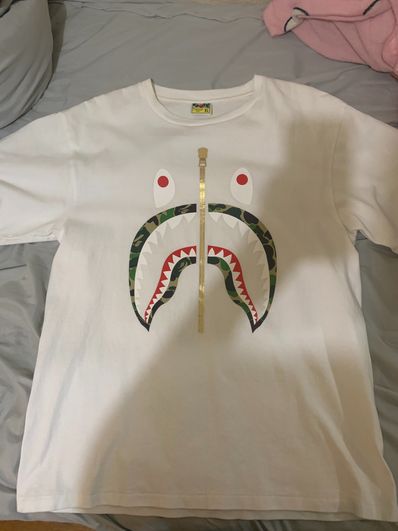 A BATHING APE ABC Gold Zip Shark Tee "White/Green"