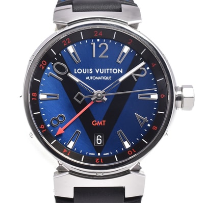 ルイ・ヴィトン LOUIS VUITTON Q1157 タンブール GMT デイト SS/レザー 自動巻き メンズ 美品 保証書付き C#144230