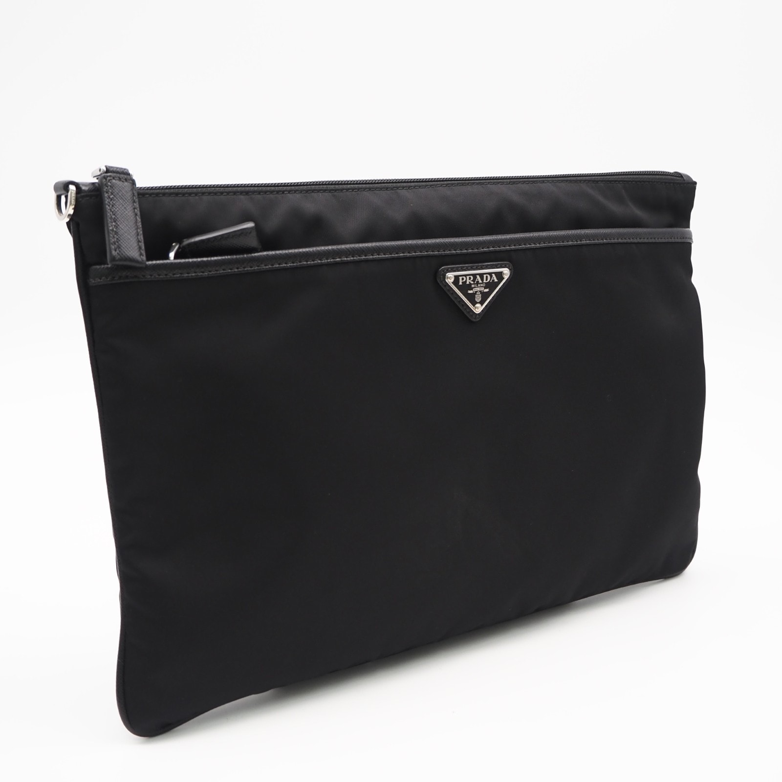 美品 PRADA プラダ ナイロン×サフィアーノ クラッチバッグ 2VN012 クラッチバッグ ブラック ナイロン サフィアーノ メンズ
