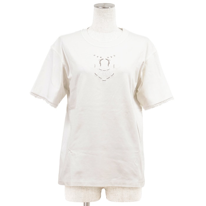 【SALE】HERMES エルメス 半袖Tシャツ サイズ 34 レディース 2025年製 エンブロイダリー 刺繍 レース カットソー トップス オフホワイト 白 フランス製