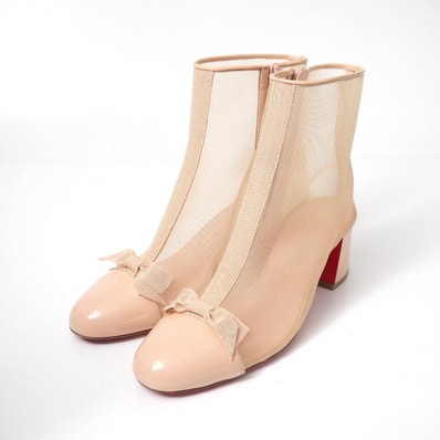 ■美品■Christian Louboutin クリスチャンルブタン ブーツ サイズ36 アンクル メッシュ エナメル リボン ブランド古着【中古】20260427/RA9204