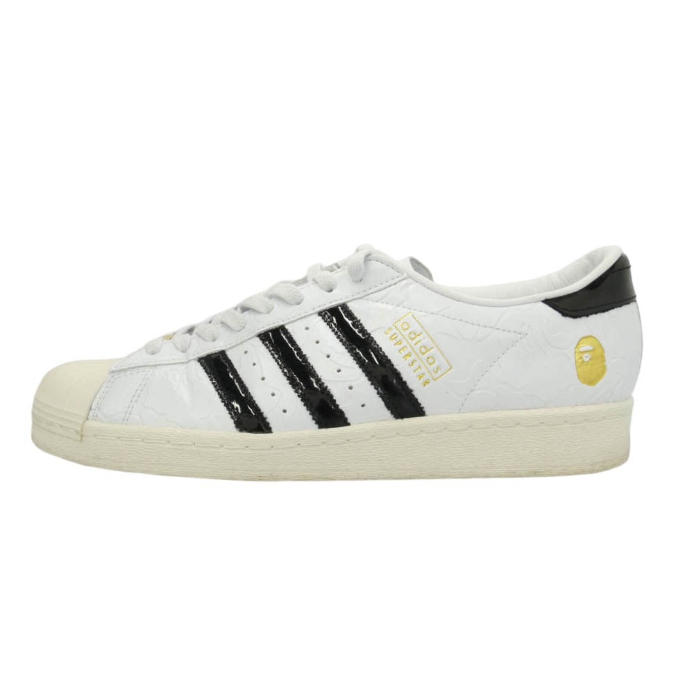 A BATHING APE atmos adidas 25SS JR2701 × atmos × adidas Superstar V Footwear ローカット スニーカー ホワイト ホワイト系 ブラック系 29cm【美品】【中古】