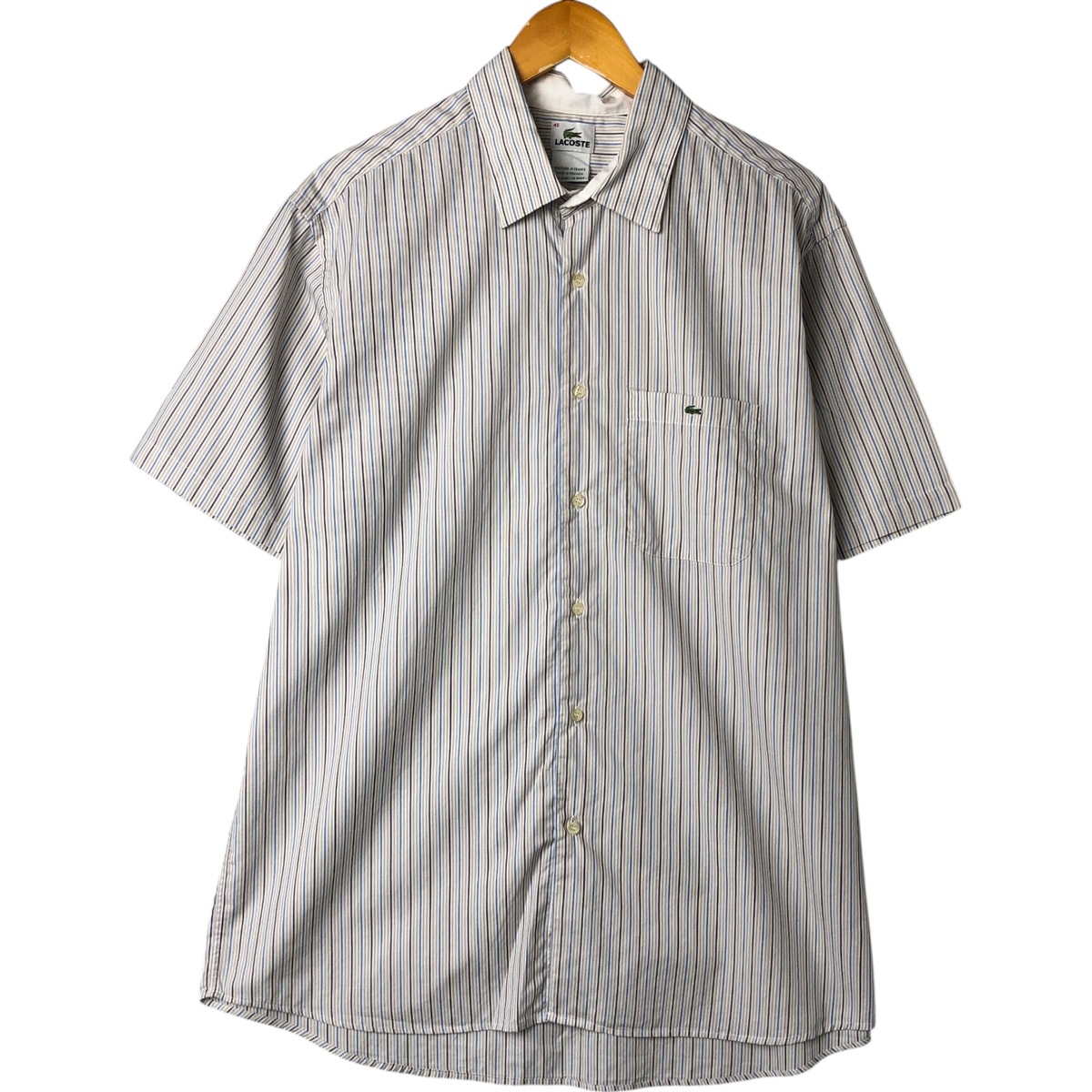 古着 ラコステ LACOSTE 半袖 コットン ストライプシャツ メンズXL相当/eaa547811