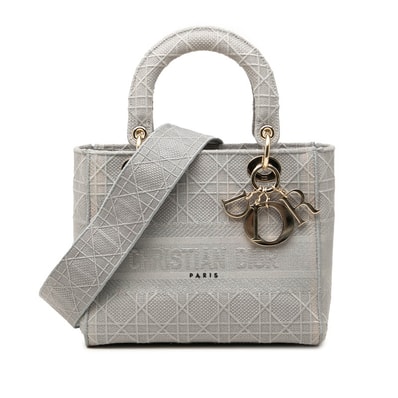ディオール カナージュ レディ Dライト ハンドバッグ ショルダーバッグ 2WAY グレー キャンバス レディース Dior 中古