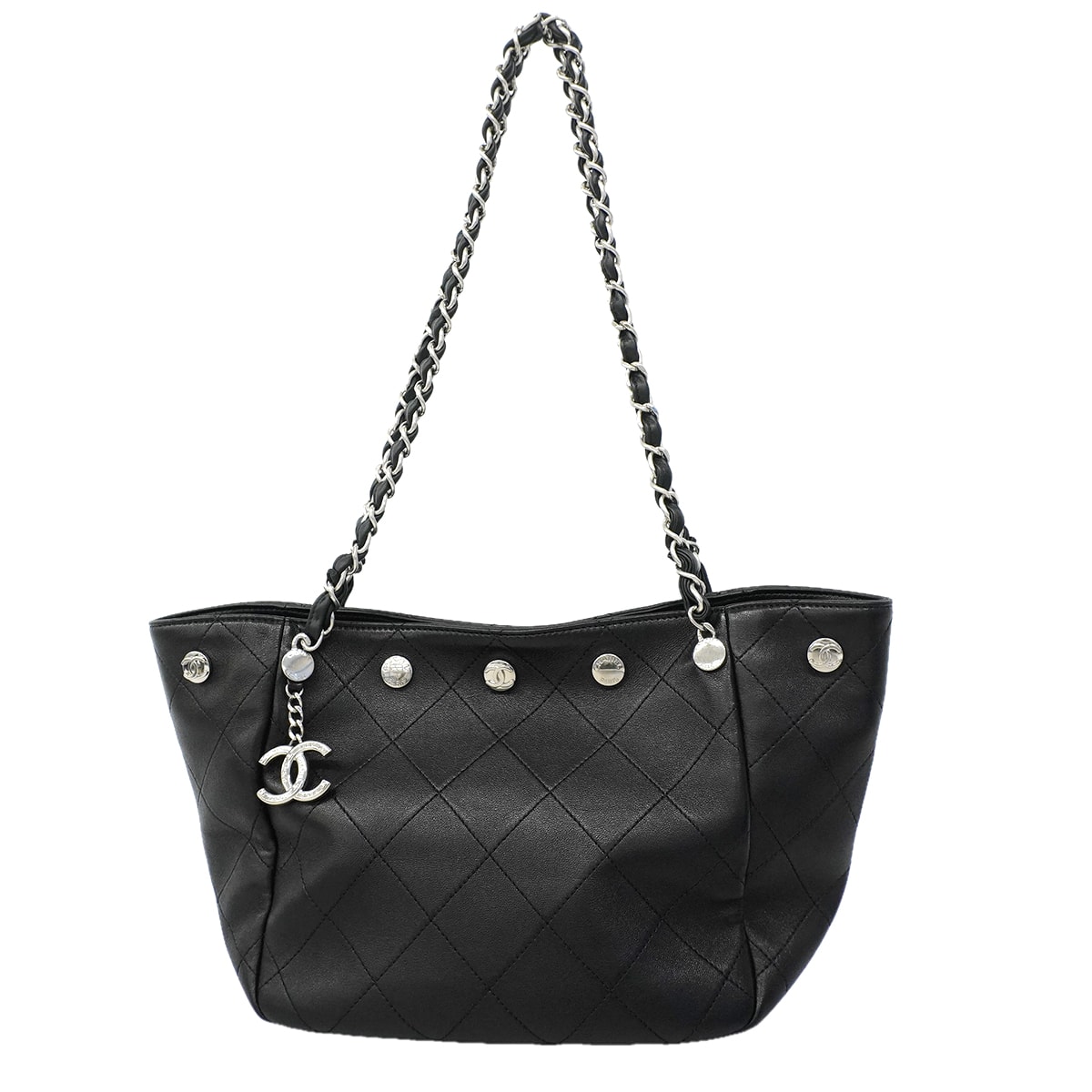 【6kd3886】シャネル ショルダーバッグ マトラッセ チェーンショルダー ラムスキン ブラック シルバー金具【中古】レディース