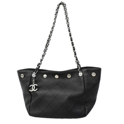 【6kd3886】シャネル ショルダーバッグ マトラッセ チェーンショルダー ラムスキン ブラック シルバー金具【中古】レディース