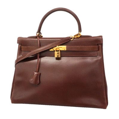 ★SALE【6ie6793】エルメス ハンドバッグ ケリー35 ボックスカーフ ノアゼット ゴールド金具 □D刻印 2wayバッグ【中古】レディース