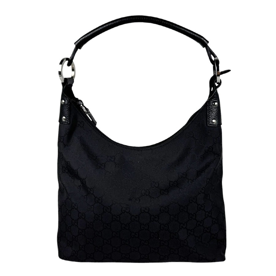 グッチ GUCCI ハンドバッグ ナイロン/レザー ブラック レディース 179776【中古】 z11255