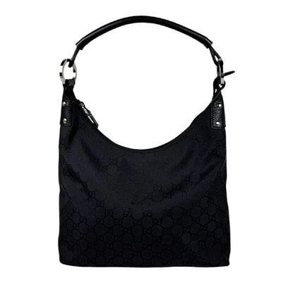 グッチ GUCCI ハンドバッグ ナイロン/レザー ブラック レディース 179776【中古】 z11255