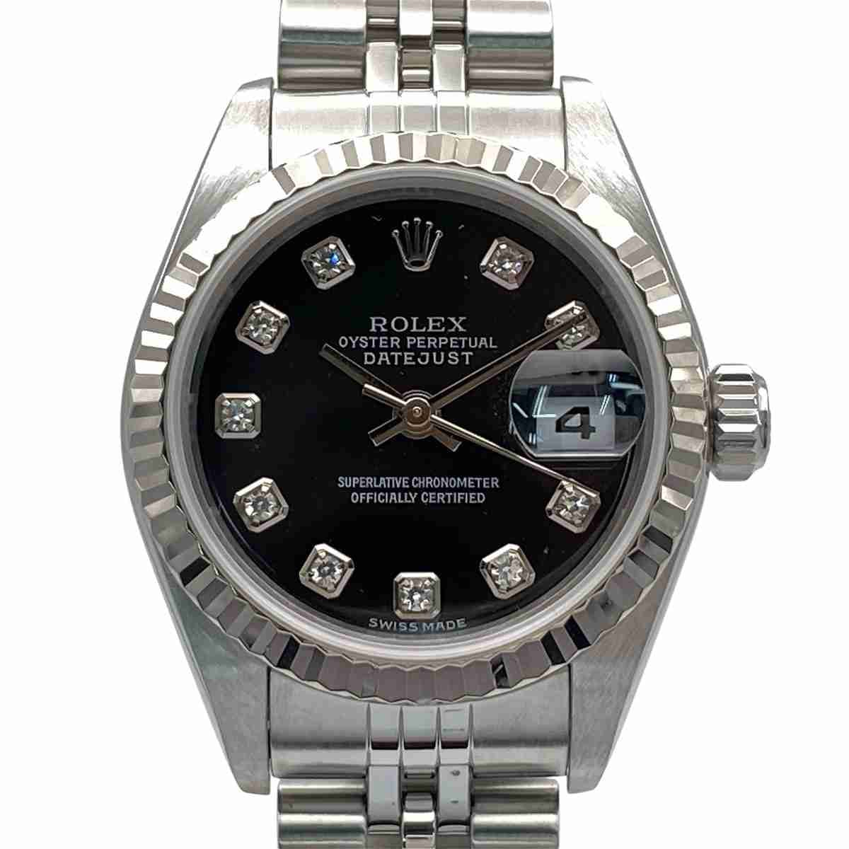 ROLEX ロレックス デイトジャスト 26mm 10P ダイヤモンド F番 WG/SS ジュビリーブレスレット 腕時計 179174G K18ホワイトゴールド ステンレススチール シルバー ブラック 自動巻き レディース【中古】