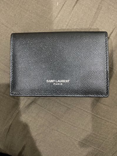 Saint Laurent Business Card Case In Grain de Poudre Embossed Leather "Black"
