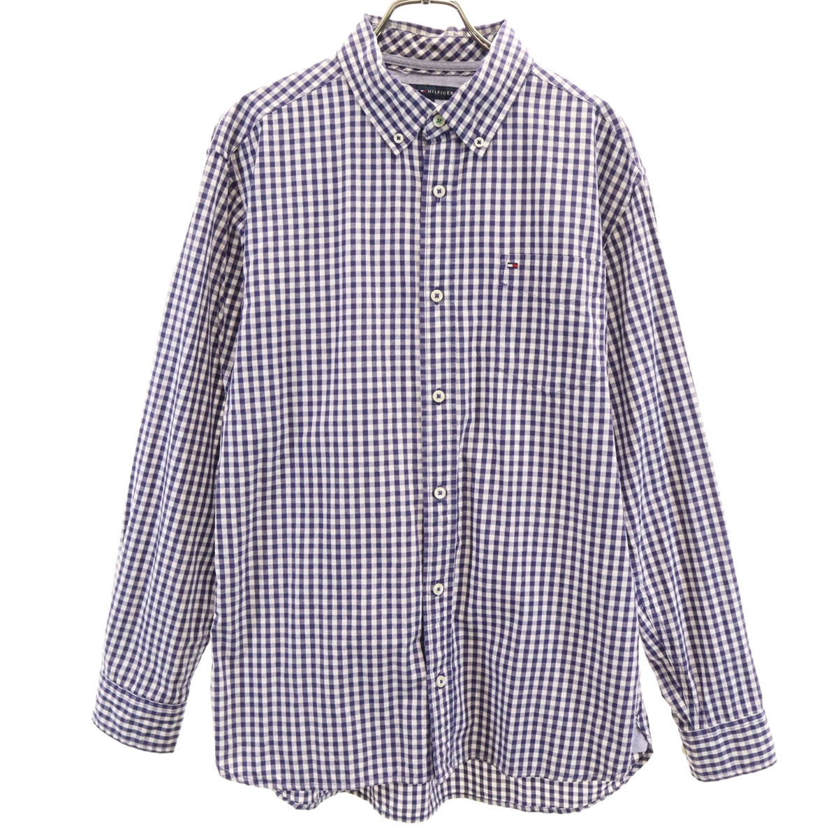 TOMMY HILFIGER トミーヒルフィガー ギンガムチェック 長袖 ボタンダウンシャツ XL ネイビー