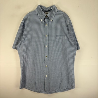 古着 ブルックスブラザーズ Brooks Brothers シアサッカー 半袖シャツ ボタンダウン M ブルー系 チェック メンズ