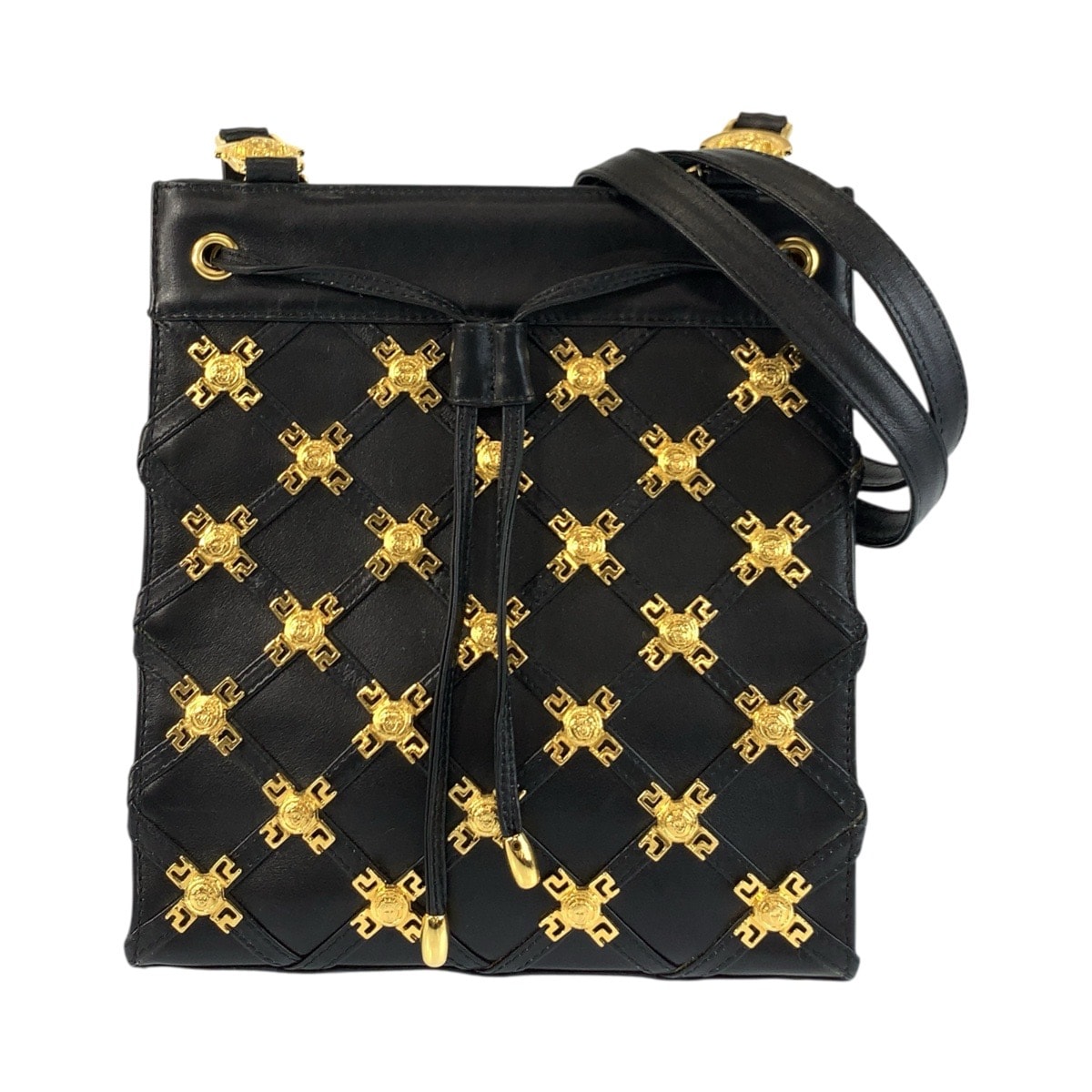 美品 VERSACE ヴェルサーチ ヴィンテージ メデューサ ブラック 黒 ゴールド金具 レザー ショルダーバッグ ポシェット 600857 【中古】