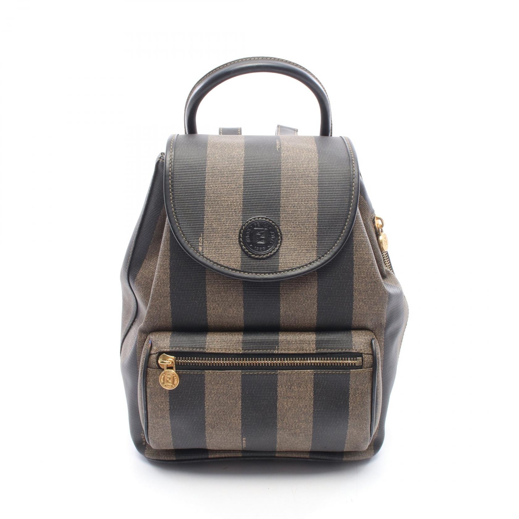 フェンディ FENDI ペカン リュックサック バックパック バッグ PVCコーティングキャンバス レザー レディース ブラウン系 / ブラック系 【中古】
