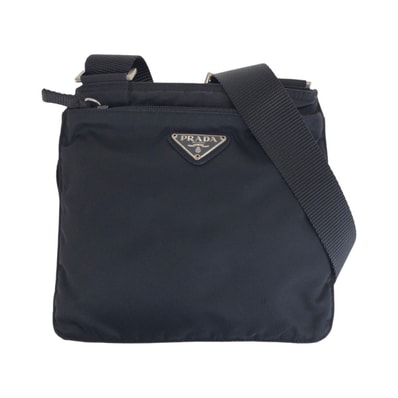 美品 PRADA プラダ テスート 三角ロゴプレート ブラック 黒 シルバー金具 ナイロン ショルダーバッグ ポシェット 603512 【中古】