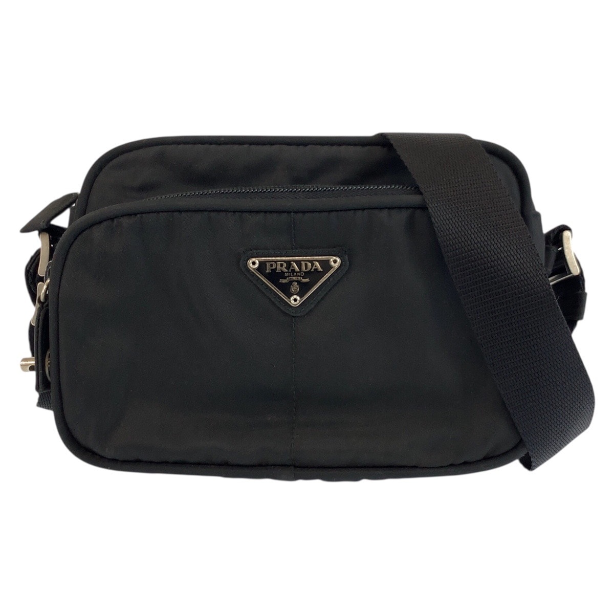 PRADA プラダ テスート 三角ロゴプレート ブラック 黒 シルバー金具 ナイロン ショルダーバッグ ポシェット 603300 【中古】