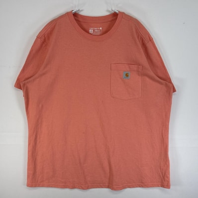 古着 カーハート Carhartt 半袖Tシャツ 厚手 胸ポケ ワンポイント ロゴ 1X ピンク 無地 メンズ