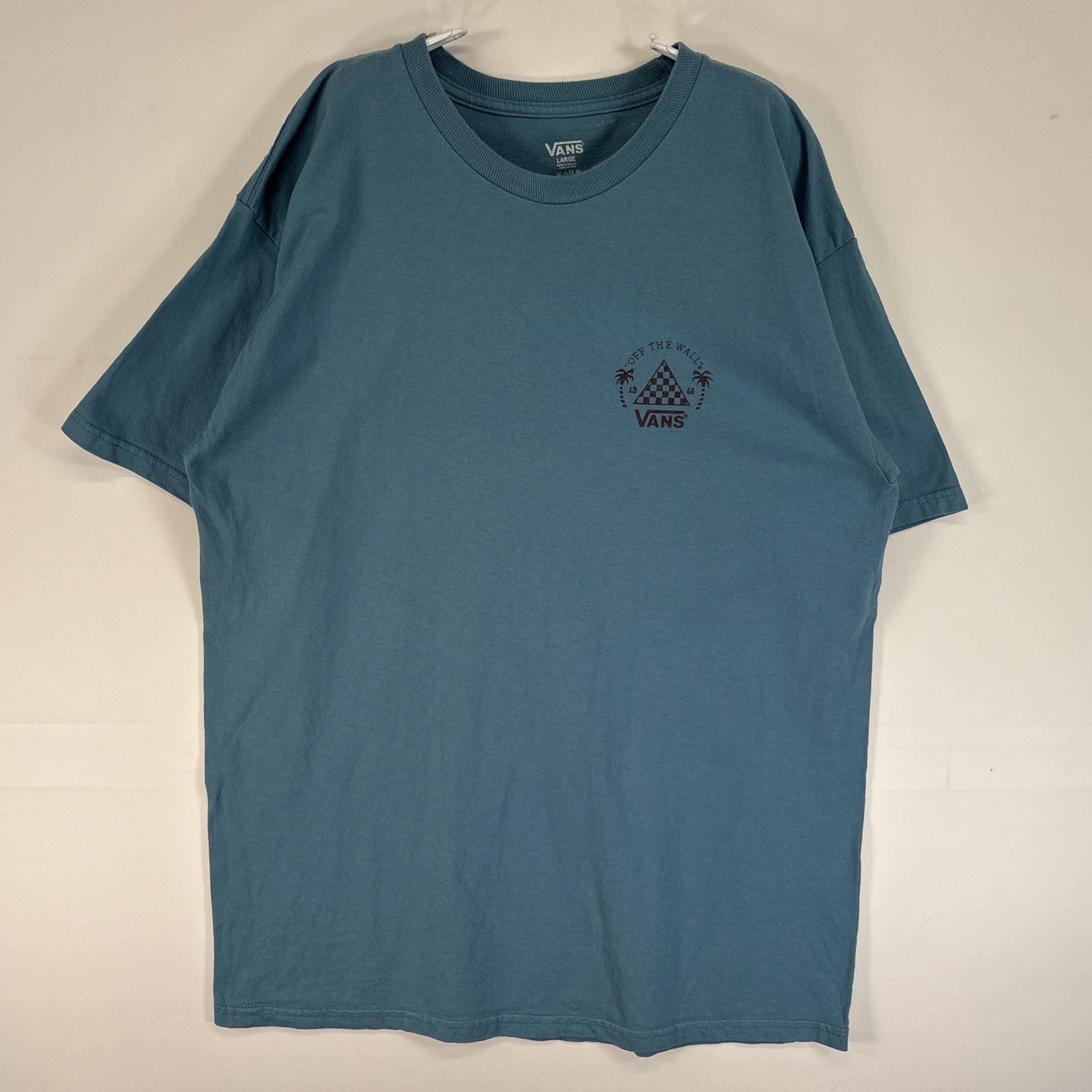 古着 バンズ VANS 半袖Tシャツ 両面 ラバープリント クルーネック 肉厚 LARGE  ブルー系 メンズ