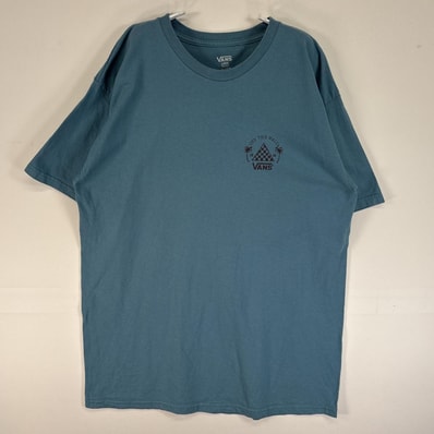 古着 バンズ VANS 半袖Tシャツ 両面 ラバープリント クルーネック 肉厚 LARGE ブルー系 メンズ