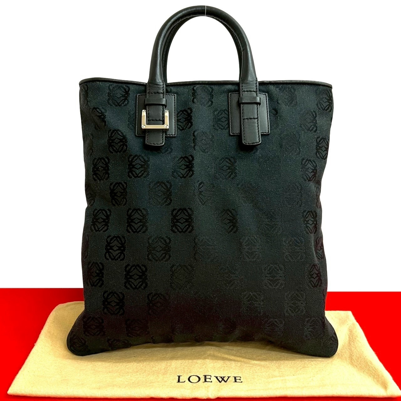 LOEWE ロエベ アナグラム ロゴ 総柄 キャンバス レザー ハンドバッグ ブラック
00051