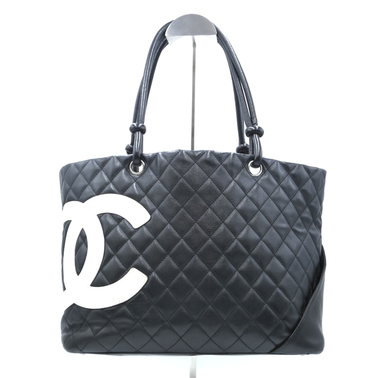 CHANEL(シャネル)カンボンライン ラージトート ヴィンテージ トートバッグ ブラック ラムスキン ココマーク レディース 【中古】