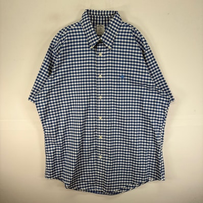 古着 ブルックスブラザーズ Brooks Brothers 半袖シャツ ボタンダウン 刺繍ロゴ XL ブルー系 チェック メンズ