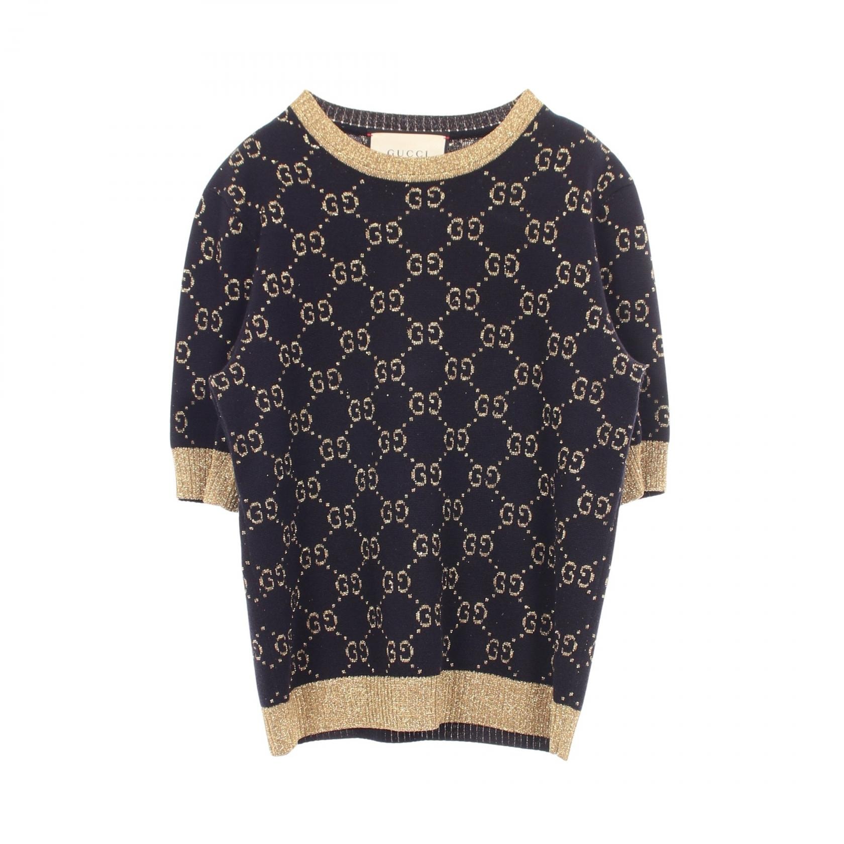 グッチ GUCCI GGコットンラメ 半袖 ニット 衣料品 トップス コットン レディース ネイビー系 / ゴールド系 526759 【中古】