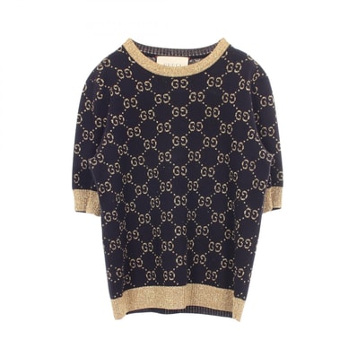 グッチ GUCCI GGコットンラメ 半袖 ニット 衣料品 トップス コットン レディース ネイビー系 / ゴールド系 526759 【中古】