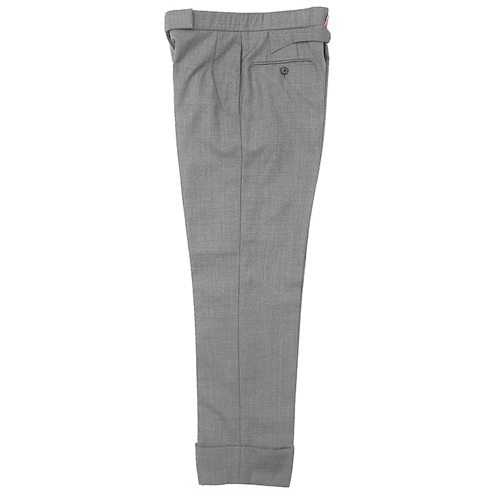 【極美品】THOM BROWNE トムブラウン トラウザーズ サイズ 36 レディース トリコロールループ シンチバック ボタンフライ ウール100% スラックス ダブル パンツ ボトムス グレー 灰色 イタリア製