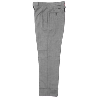 【極美品】THOM BROWNE トムブラウン トラウザーズ サイズ 36 レディース トリコロールループ シンチバック ボタンフライ ウール100% スラックス ダブル パンツ ボトムス グレー 灰色 イタリア製