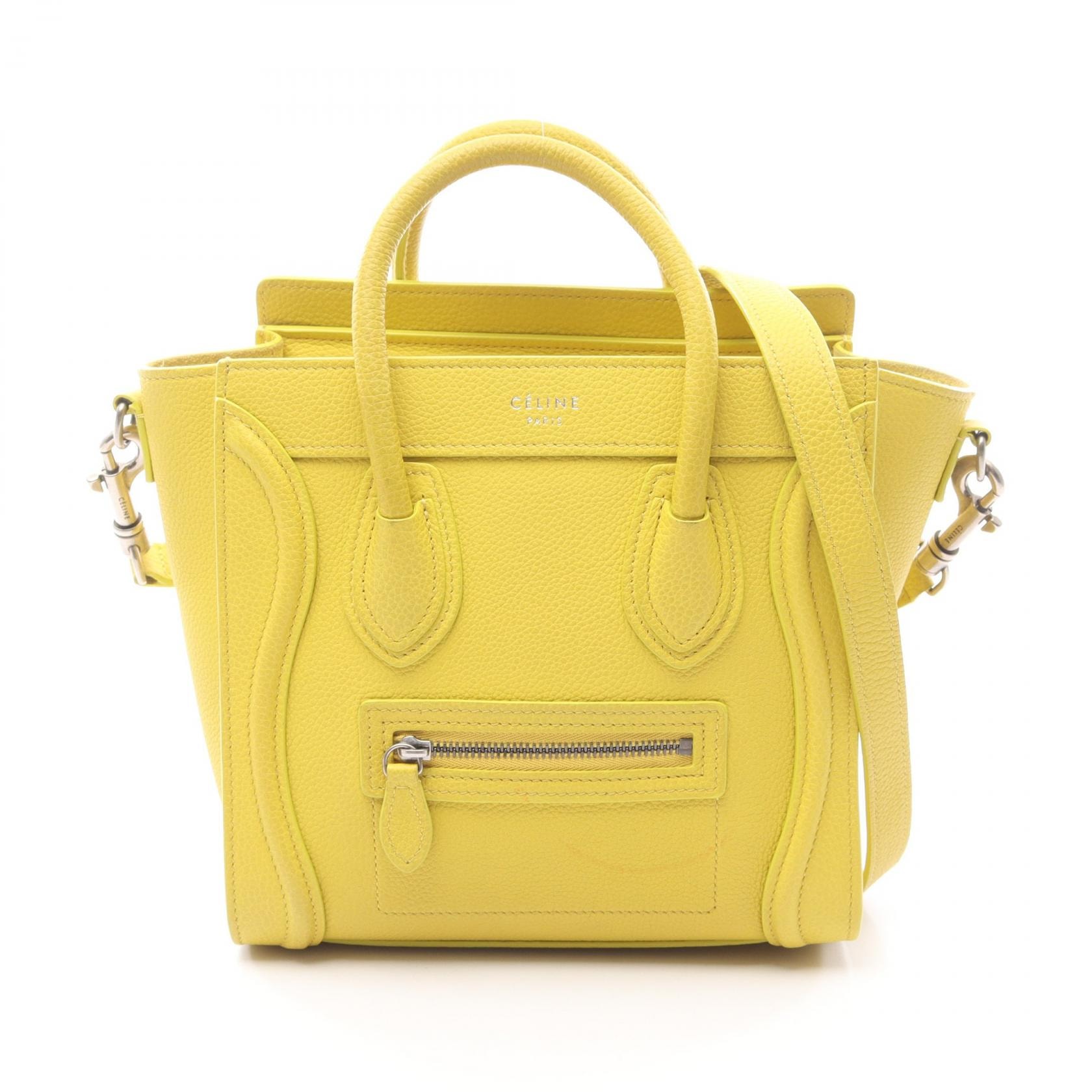 セリーヌ CELINE ラゲージ ナノショッパー ハンドバッグ バッグ レザー レディース イエロー系 【中古】