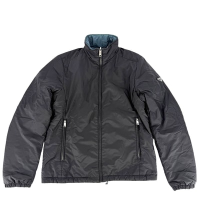 PRADA プラダ ブルゾン リバーシブル アウター トライアングルロゴ アパレル 服 48 SGB223 ブラック 黒 ブルー 青 シルバー金具 ポリアミド メンズ 秋 冬【中古品】