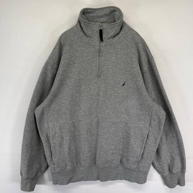 古着 ノーティカ NAUTICA スウェット ハーフジップ プルオーバー トレーナー ワンポイント刺繍ロゴ M グレー系 メンズ