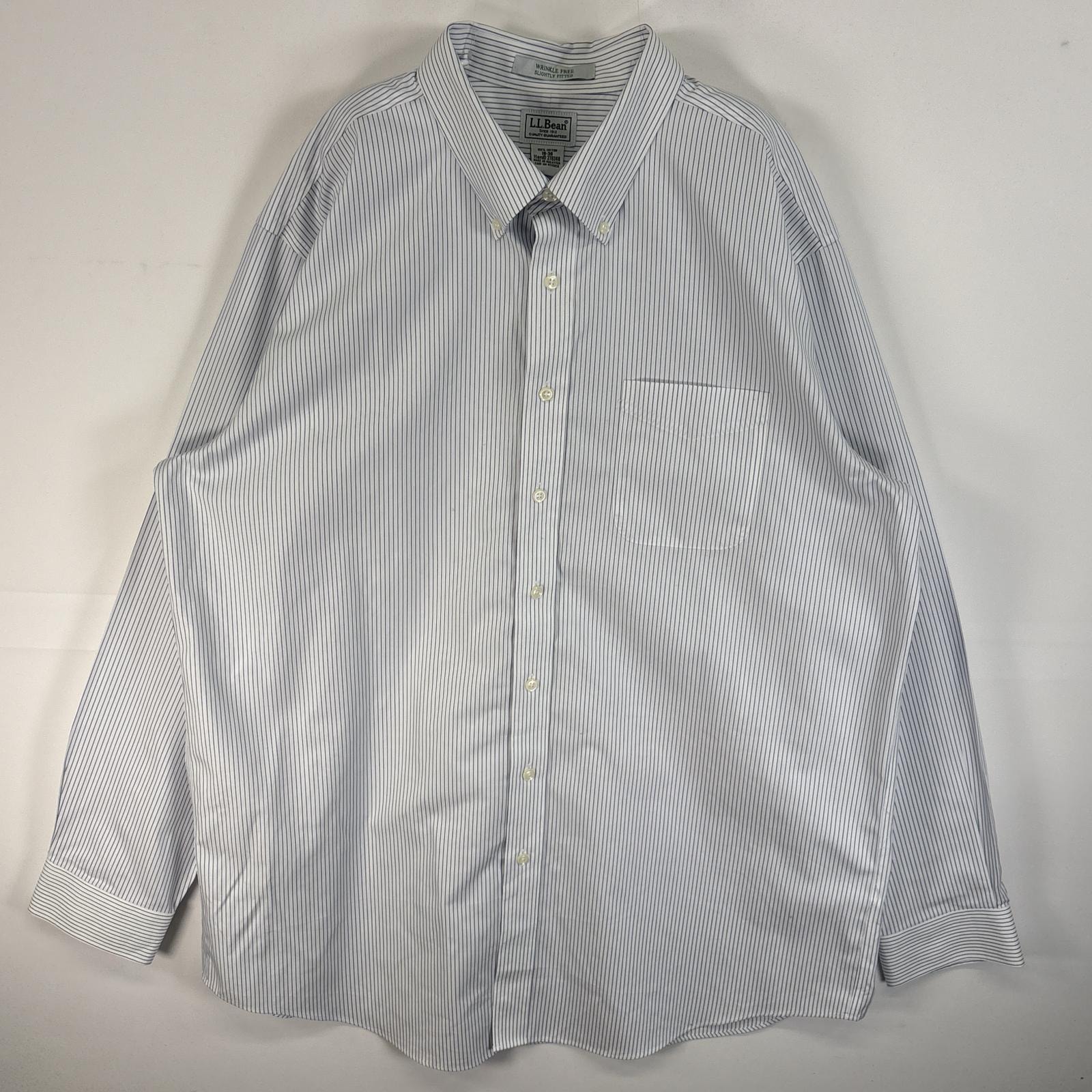 古着 エルエルビーン L.L.Bean 長袖シャツ 胸ポケ ボタンダウン 大きいサイズ 18-36 2XL  ホワイト系 ストライプ メンズ