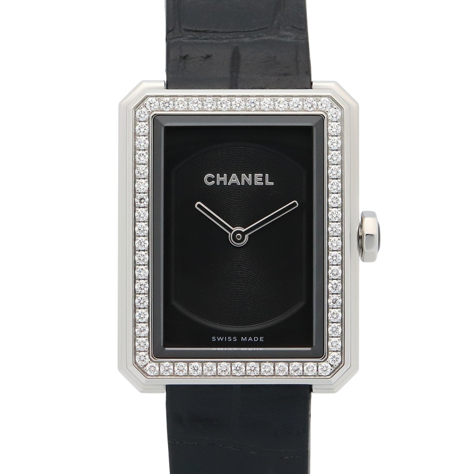 샤넬 CHANEL 보이프렌드 시계 스테인레스 스틸 다이아몬드 가죽 여성용 블랙 H6586 [중고]