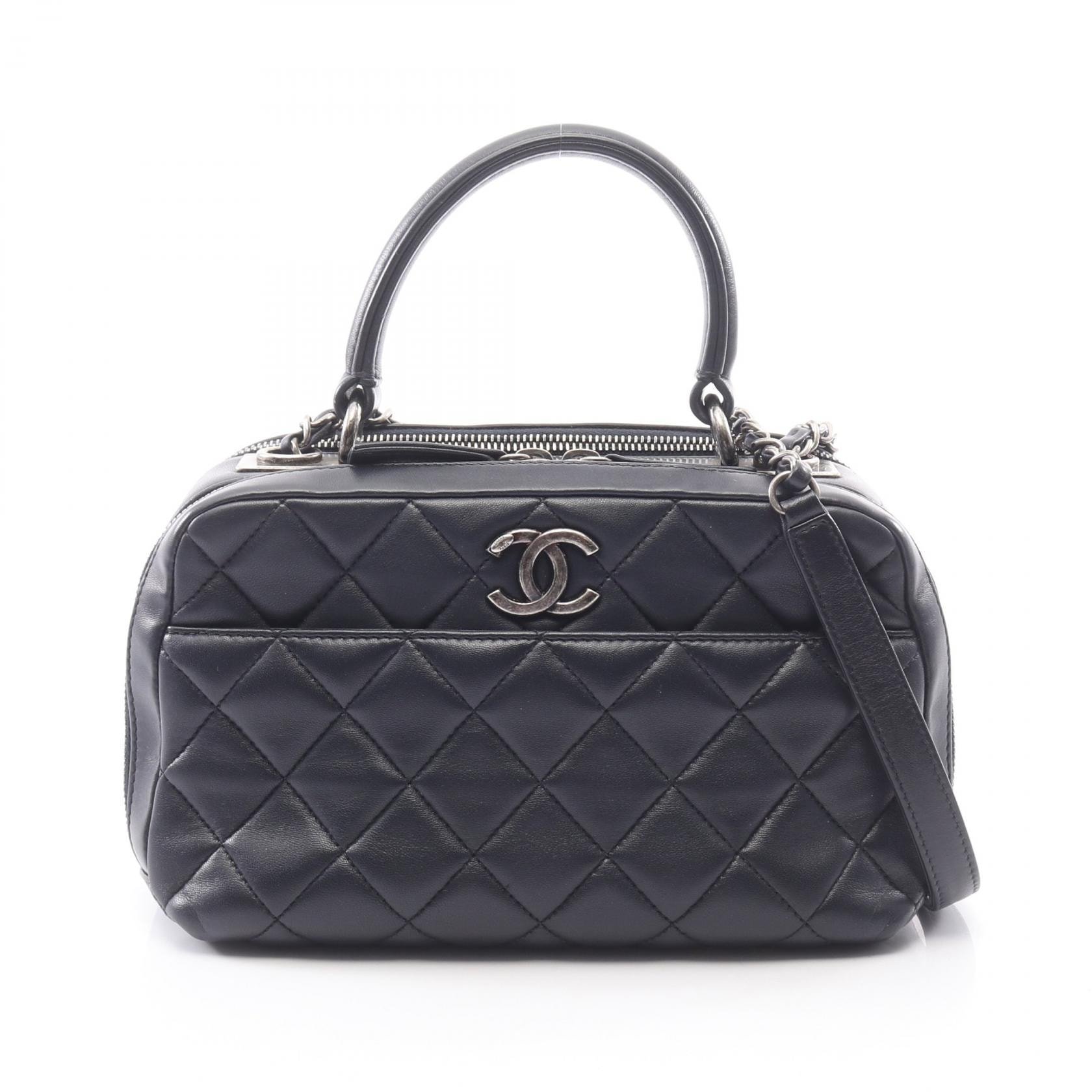 シャネル CHANEL マトラッセ ボーリングバッグ 2WAY ショルダーバッグ バッグ レザー レディース ネイビー系 【中古】