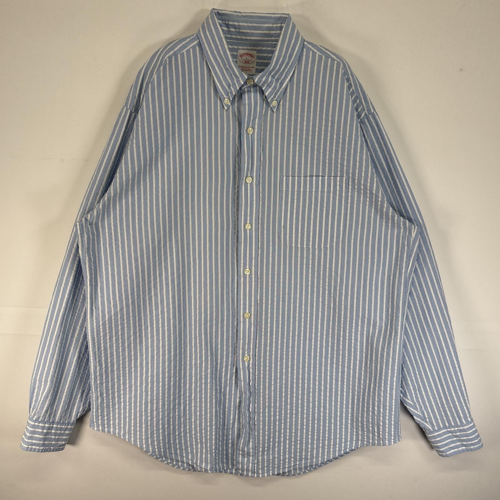 古着 ブルックスブラザーズ Brooks Brothers シアサッカー 長袖シャツ 胸ポケ ボタンダウン 346 L 水色 ストライプ メンズ