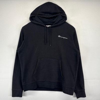 古着 チャンピオン Champion パーカー プルオーバー ワンポイントロゴ刺繍デザイン フーディー スポーツ L ブラック メンズ