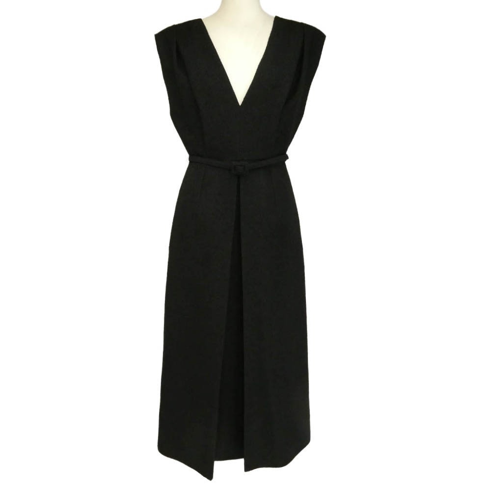 Christian Dior クリスチャンディオール 25SS 521R78A1761 イタリア製 マリア・グラツィア・キウリ期 Mid-Length Belted Dress ベルト付き ミディドレス ヴァージンウール ワンピース ブラック系 36【中古】