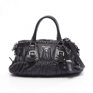 プラダ PRADA ギャザー 2WAY ハンドバッグ バッグ レザー レディース ネイビー系 【中古】