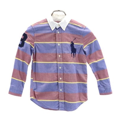 Polo by Ralph Lauren ポロバイラルフローレン ビッグポニー ボーダー 長袖 ボタンダウンシャツ 6 青系