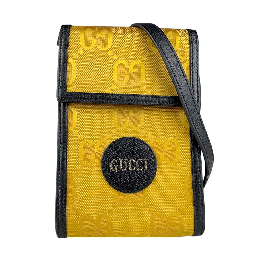 グッチ GUCCI ショルダーバッグ フォンポーチ オフ ザ グリッド ナイロン/レザー イエロー/ブラック ユニセックス 625599【中古】 z9026