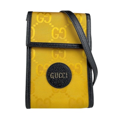 グッチ GUCCI ショルダーバッグ フォンポーチ オフ ザ グリッド ナイロン/レザー イエロー/ブラック ユニセックス 625599【中古】 z9026