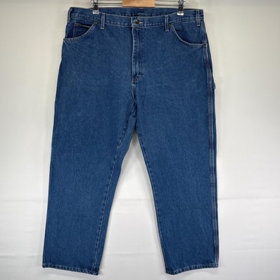 古着 ディッキーズ Dickies デニムパンツ ペインターパンツ 大きいサイズ ワンポイントロゴ ワーク w40 L30 ブルー メンズ