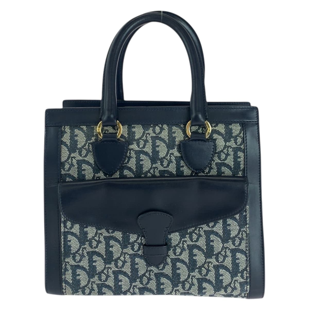 美品 Dior ディオール ヴィンテージ トロッター ネイビー ゴールド金具 キャンバス レザー/ トートバッグ ハンドバッグ 502945 【中古】